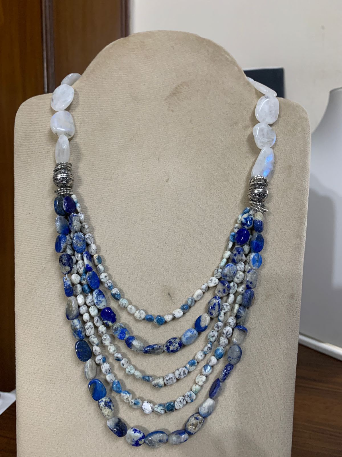 Indigo Tide — Lapis lazuli, K2 jasper and rainbow moonstone