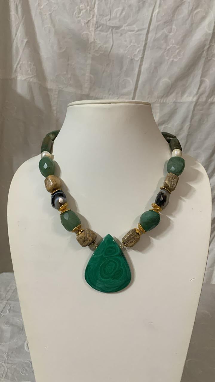 Malachite Teardrop — Aventurine and jasper with a banded green drop