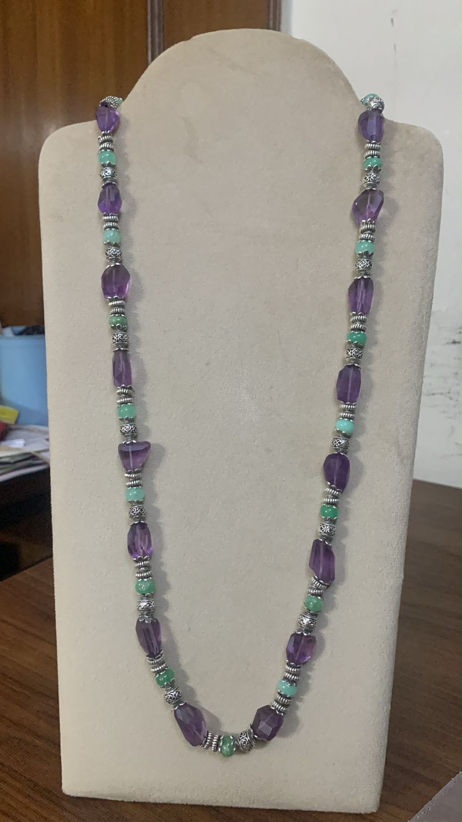 Twilight Vine — Faceted amethyst with jade and oxidised silver