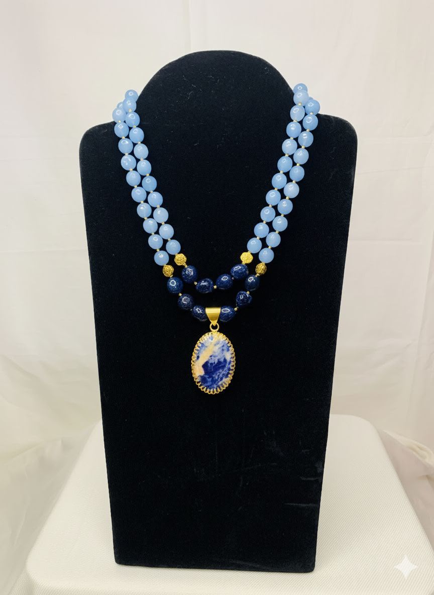 Sky Cameo — Blue chalcedony rounds with a sodalite cameo